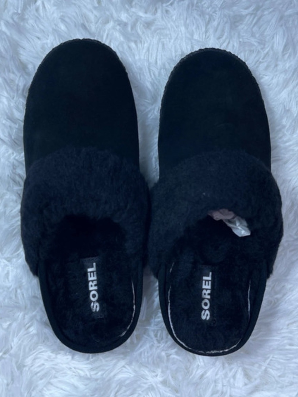 Sorel Black Plush Slip-On Kids Slippers size 5 YOUTH brand new